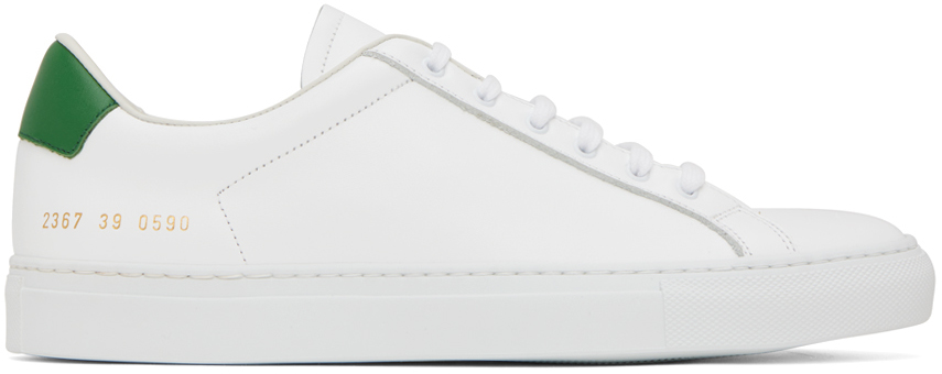 Common Projects Retro Low Leather Trainers In White/green