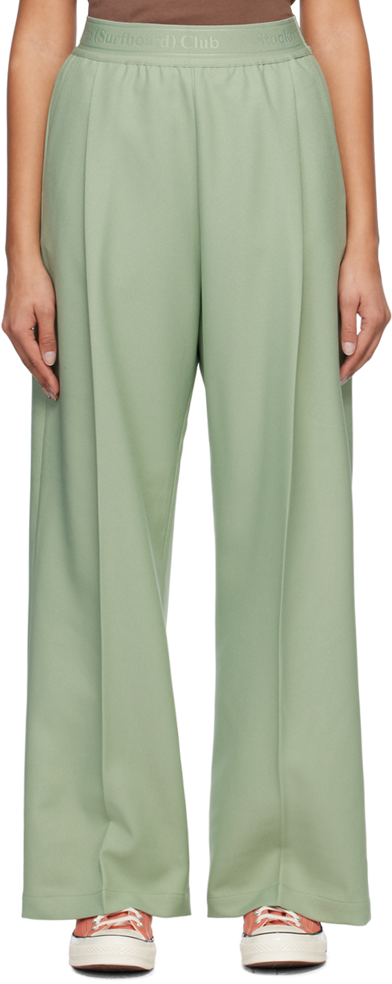 Stockholm Surfboard Club Green Pleated Trousers In Sage
