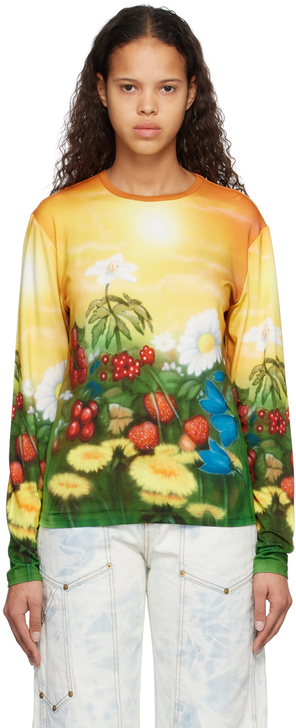 Stockholm Surfboard Club Multicolor Fitted Long Sleeve T-shirt In Airbrush Flowers