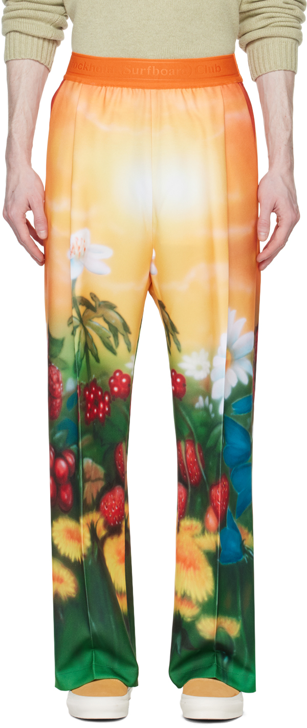 Stockholm Surfboard Club Multicolor Printed Trousers In Airbrush Flowers