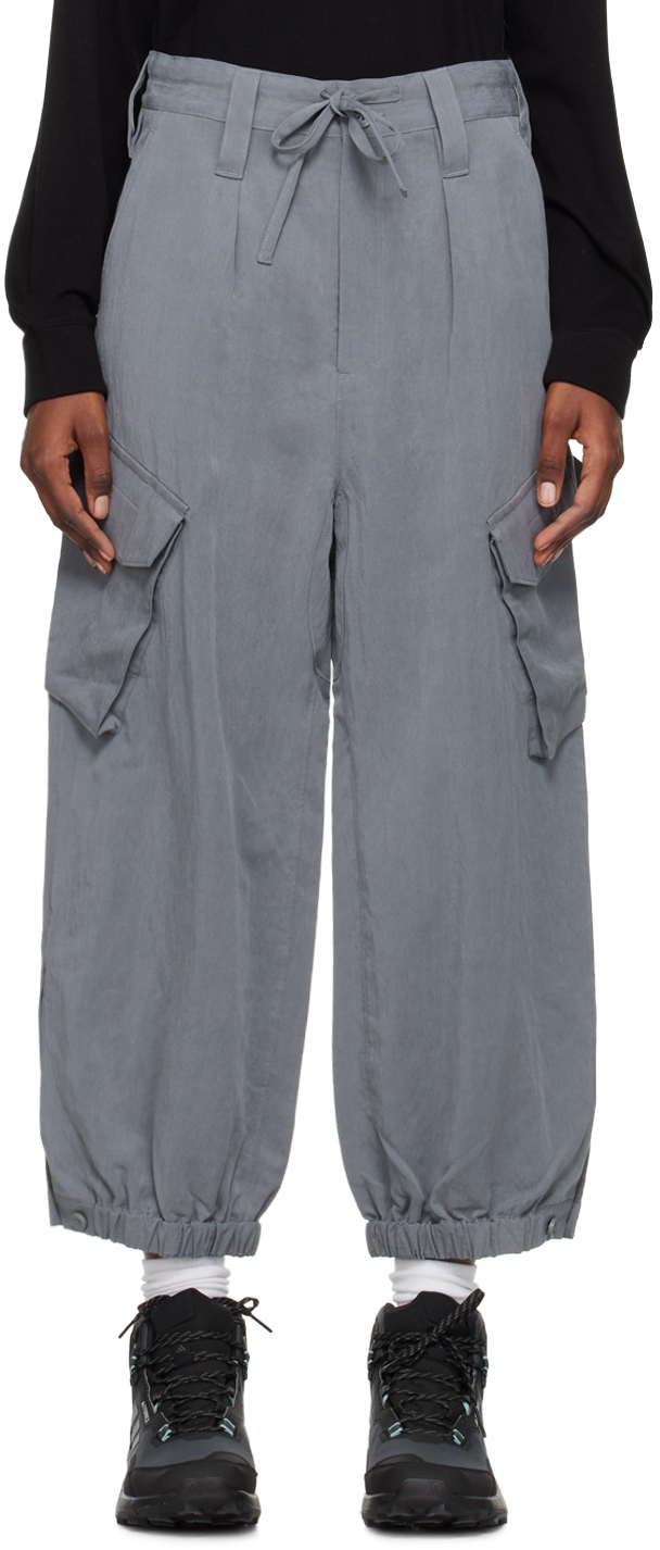 Y-3 GRAY CRINKLED TROUSERS