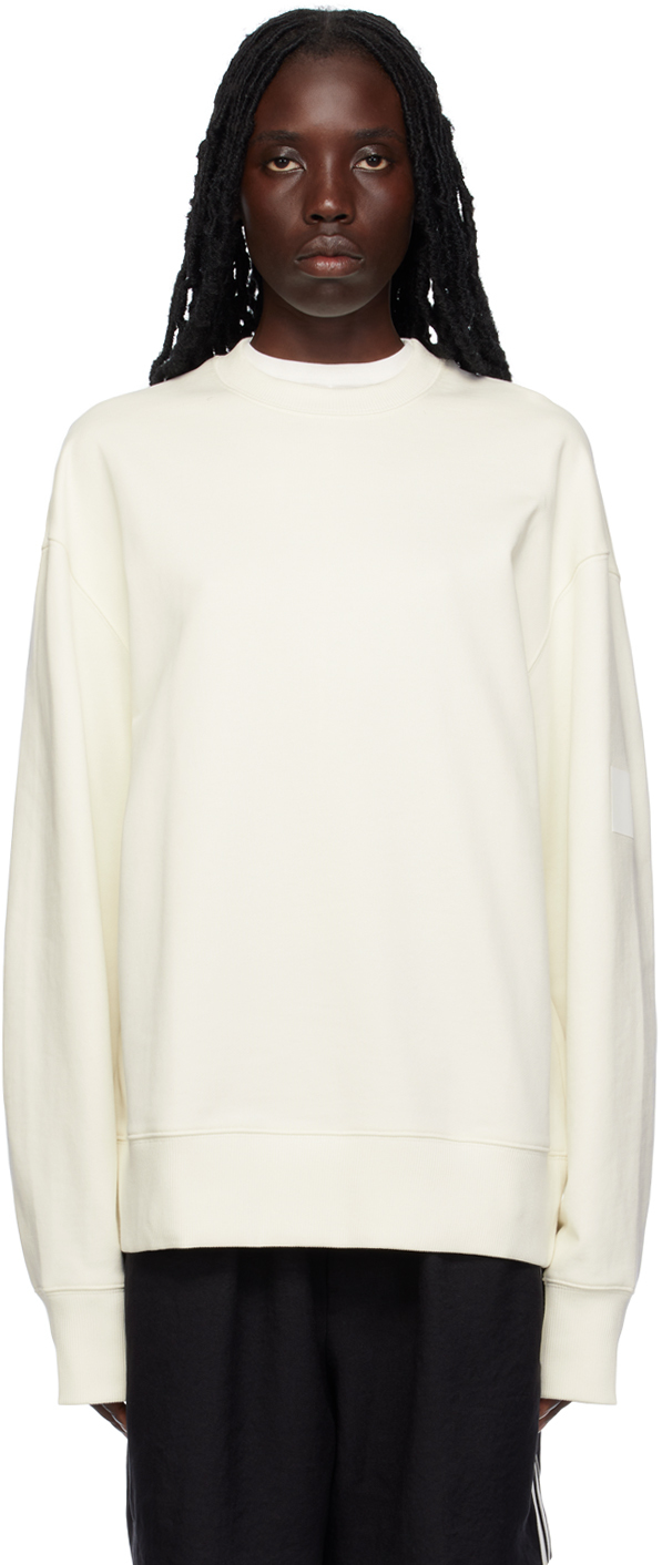 Y-3 Logo-print Crew-neck Sweatshirt In Off White