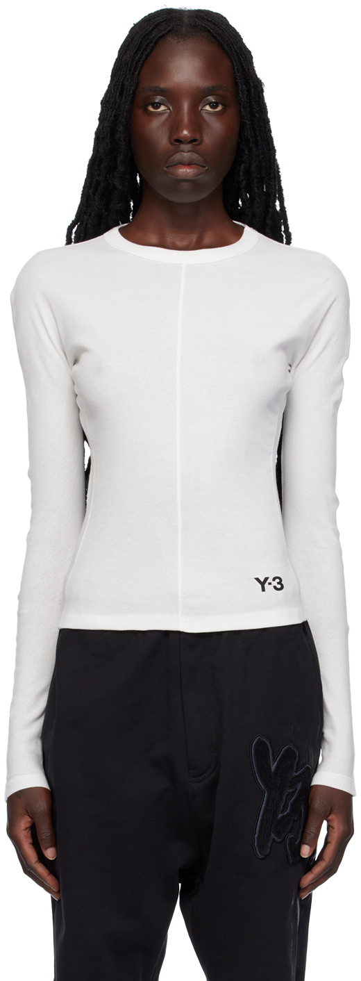 Shop Y-3 White Fitted Long Sleeve T-shirt In Core White