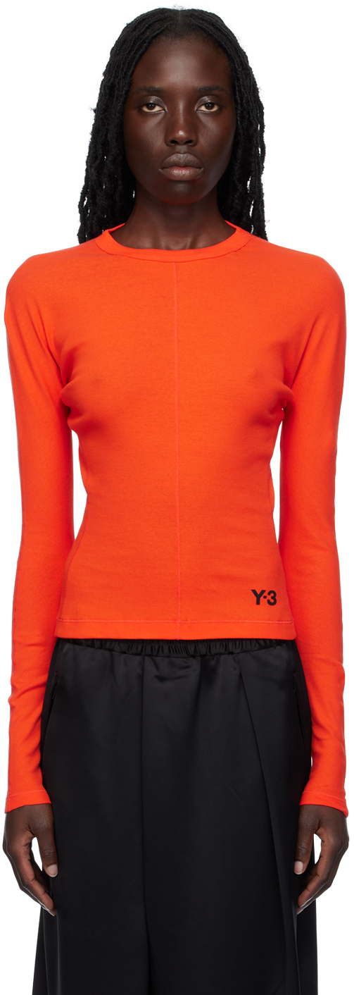 Shop Y-3 Orange Fitted Long Sleeve T-shirt In Semi Solar Red