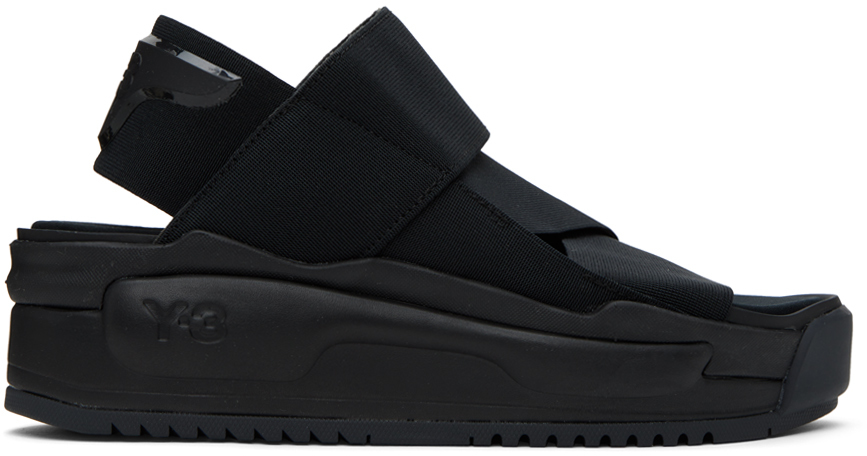 Shop Y-3 Black Rivalry Sandals In Black/black/black
