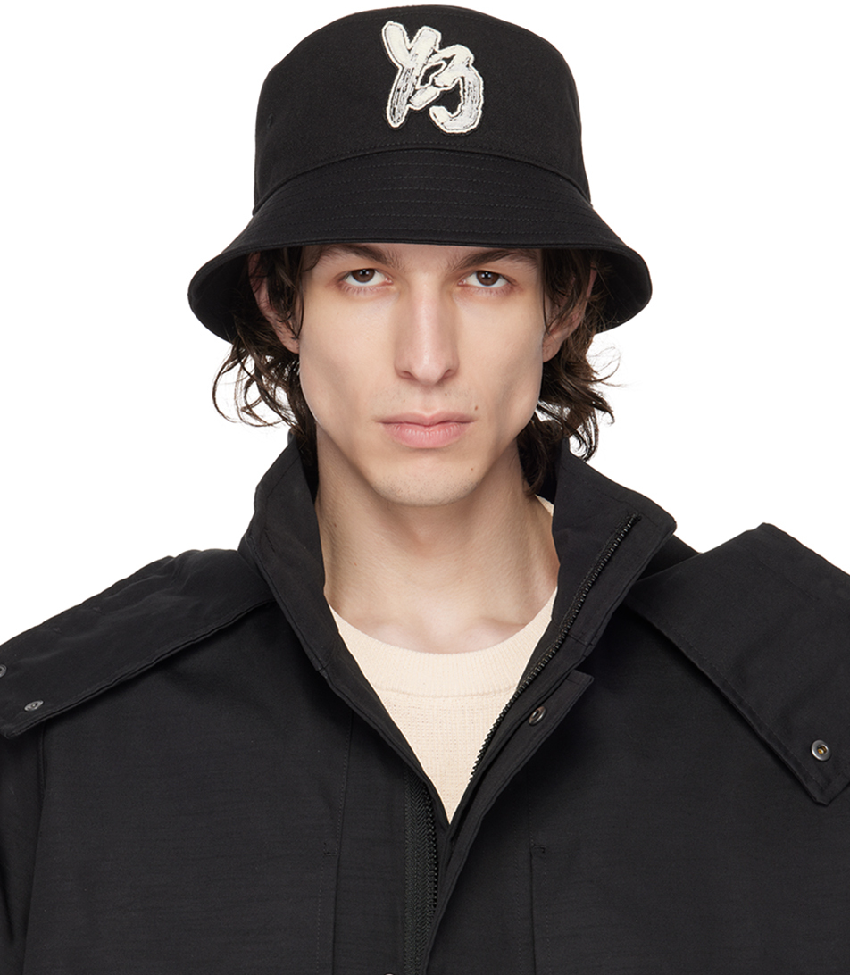 Black Embroidered Bucket Hat by Y-3 on Sale