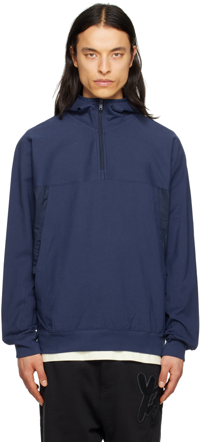 Y-3 Organic Cotton-blend Short-zip Hoodie In Blue