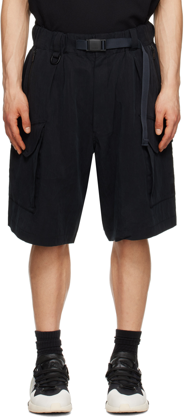 Shop Y-3 Black Crinkle Shorts