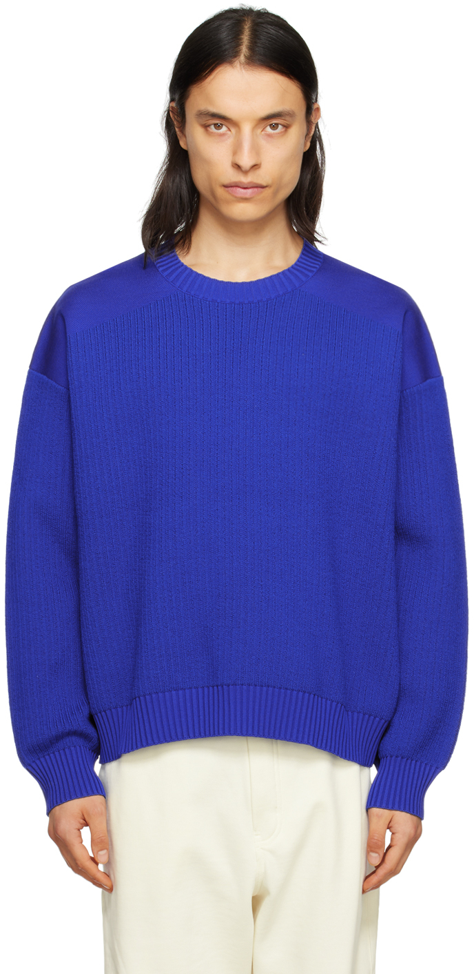 Y-3 Blue Crew Sweater In Blue Rush