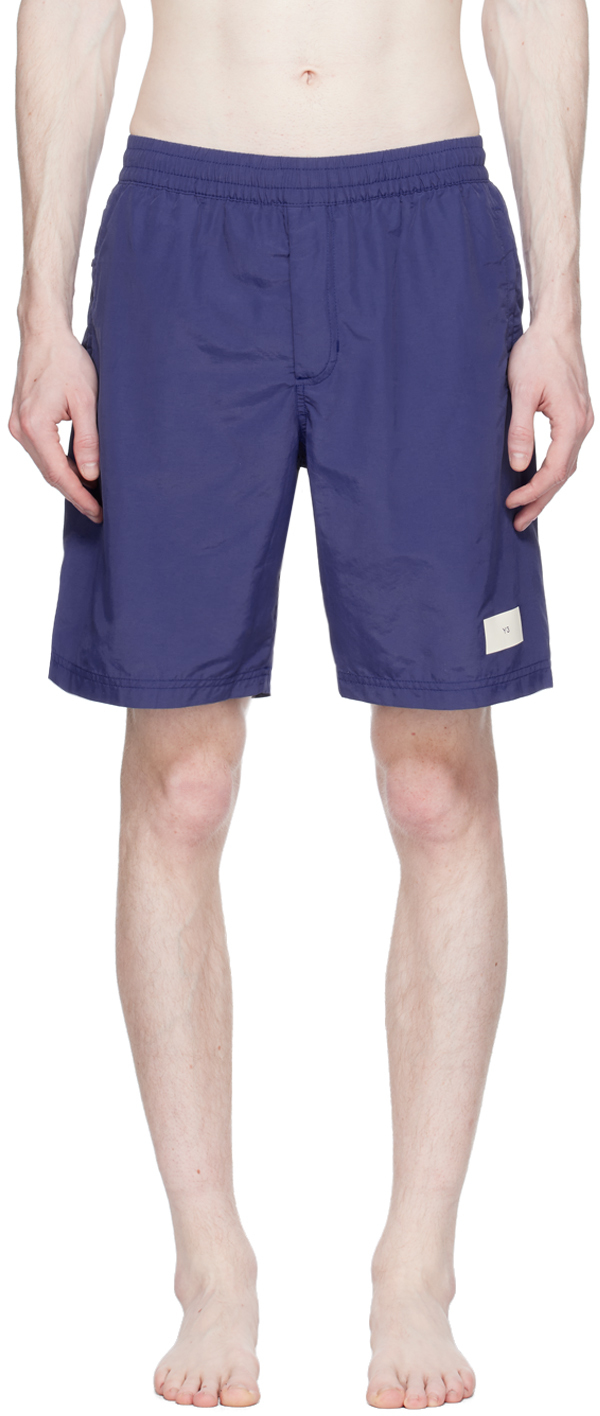 Shop Y-3 Blue Bonded Swim Shorts In Mystery Ink