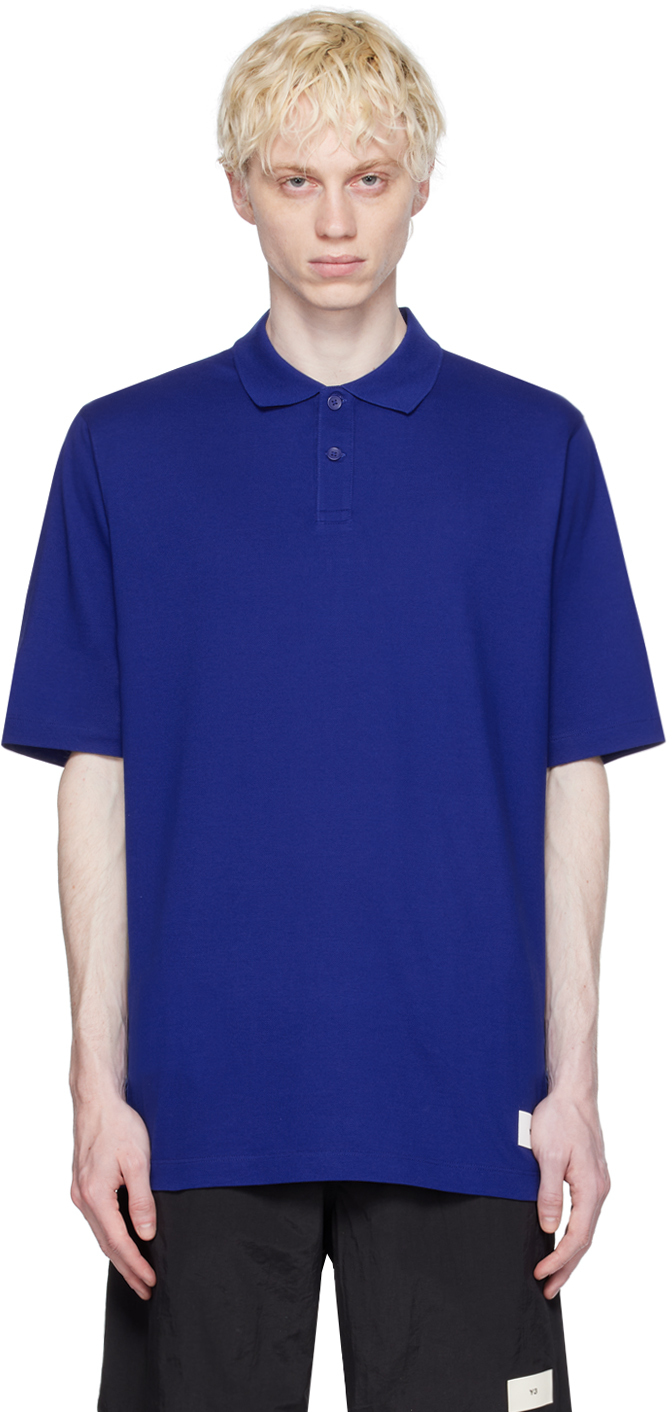Y-3 Logo-patch Cotton Polo Shirt In Blue