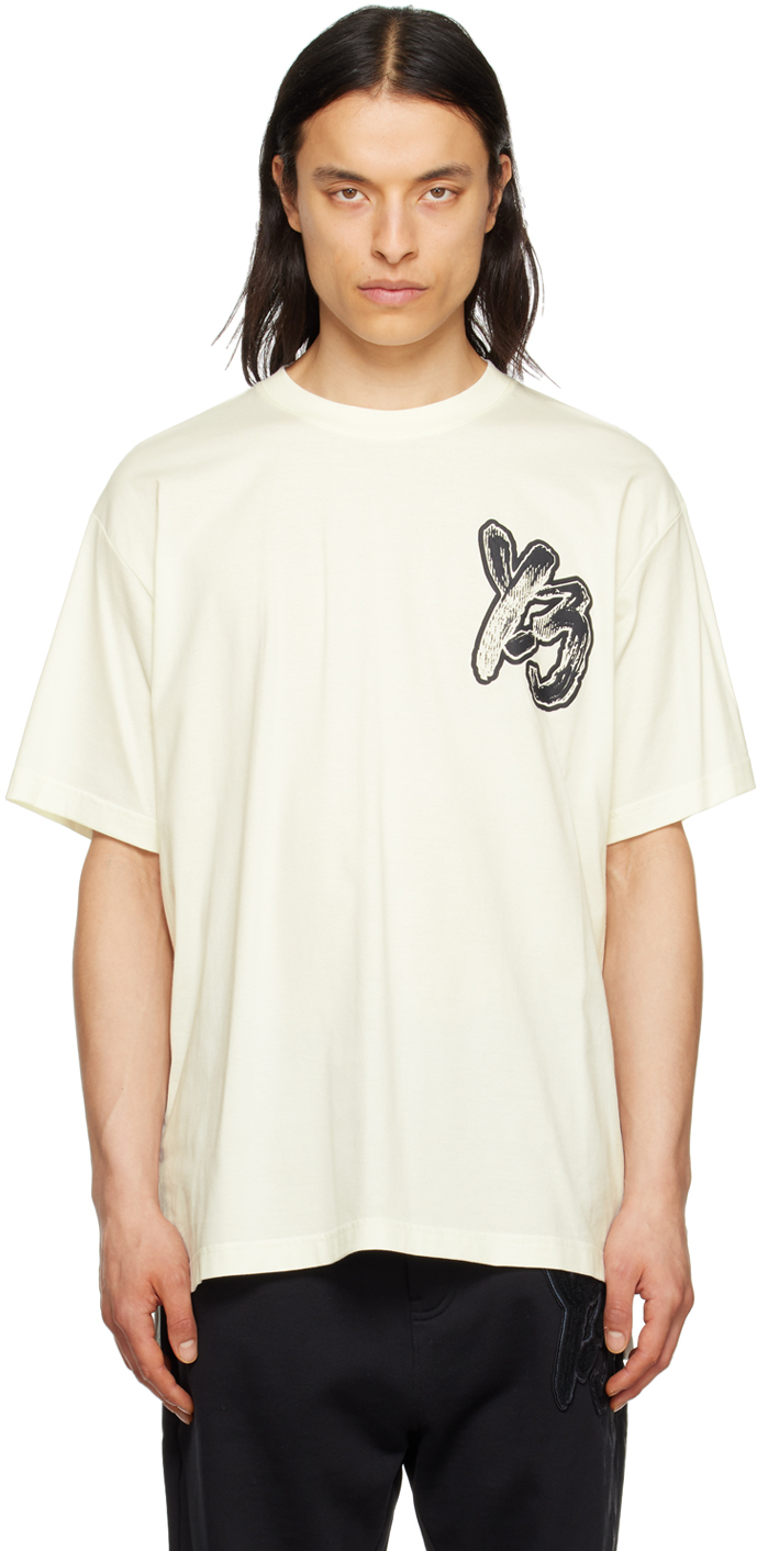 Y-3: Off-White Brush Graphic T-Shirt | SSENSE