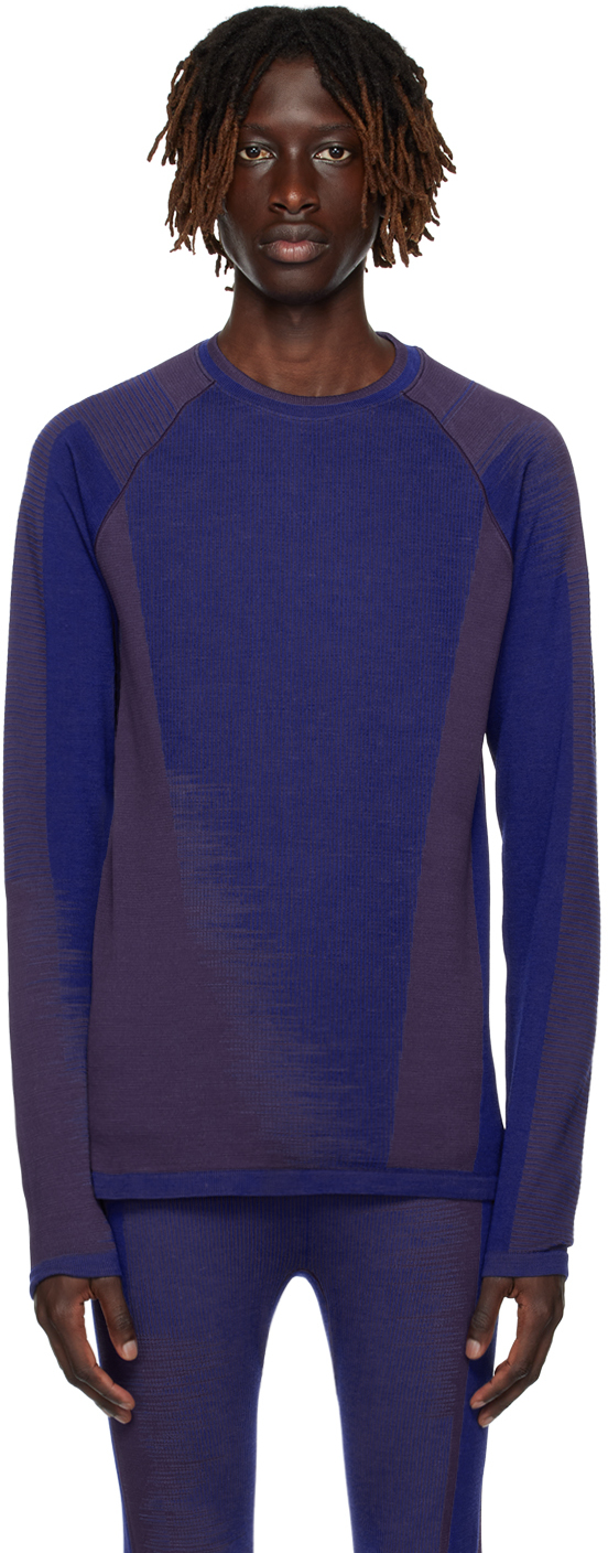 Y-3 Blue & Purple Seamless Long Sleeve T-shirt In Mystery Ink/dark Pur