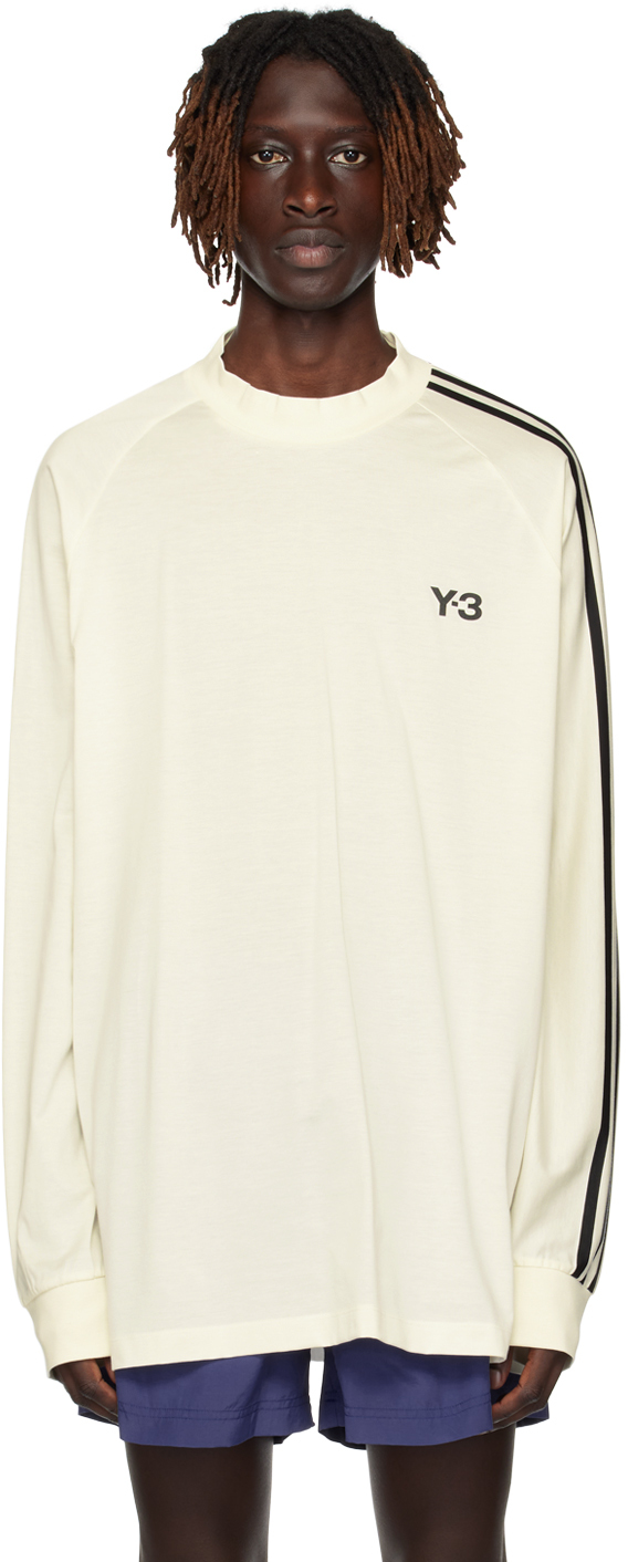 Y-3 Off-white & Black 3-stripes Long Sleeve T-shirt In Off White/black