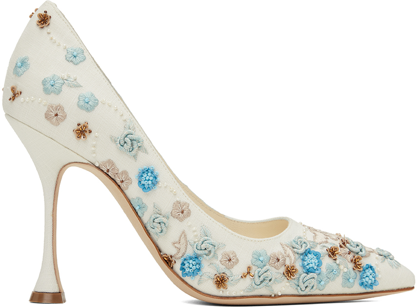 Escarpins Manolo Blahnik BB à Pois - Taille 40.5, Flanelle Gris Et Noir, Talon Haut, Neufs Sans Boîte