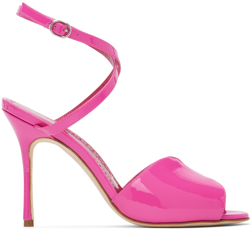 Shop Manolo Blahnik Pink Hourani 105 Heeled Sandals In 6713 Bpnk
