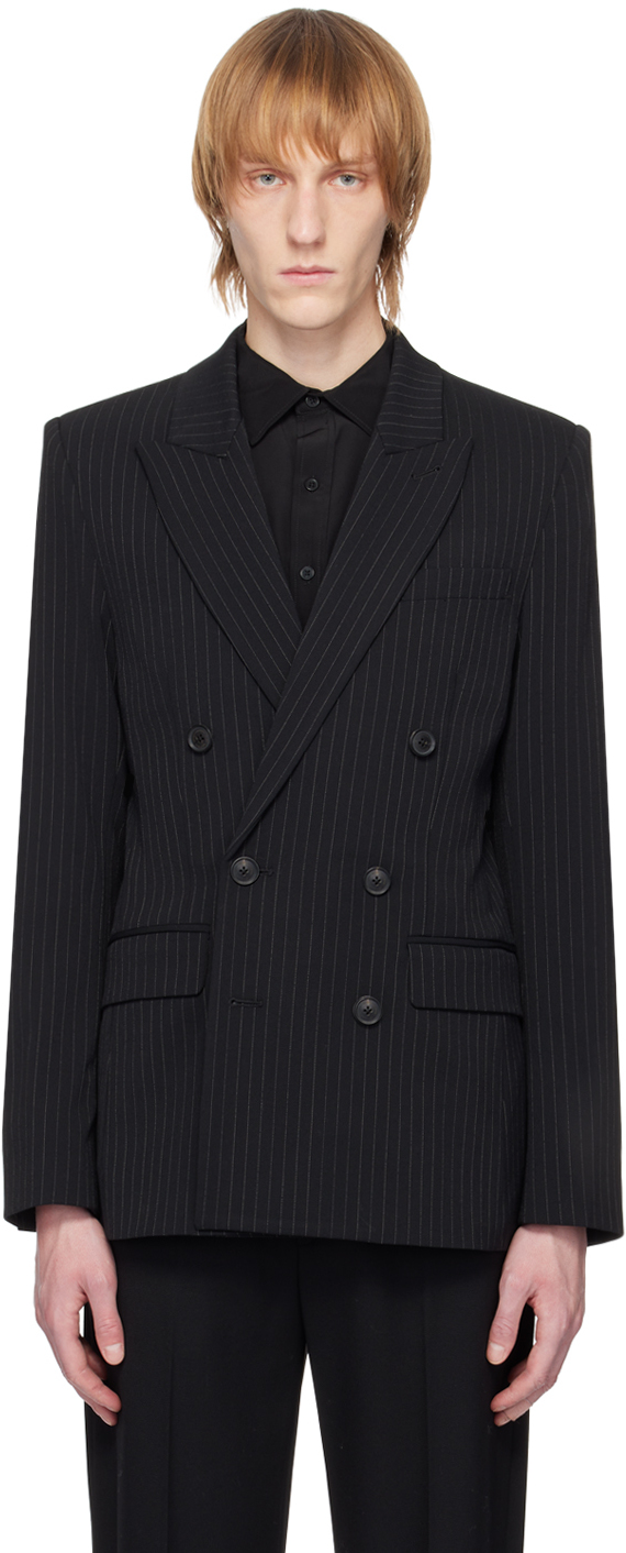 Nili Lotan Phineas Double-breasted Pinstripe Suit Jacket In Black