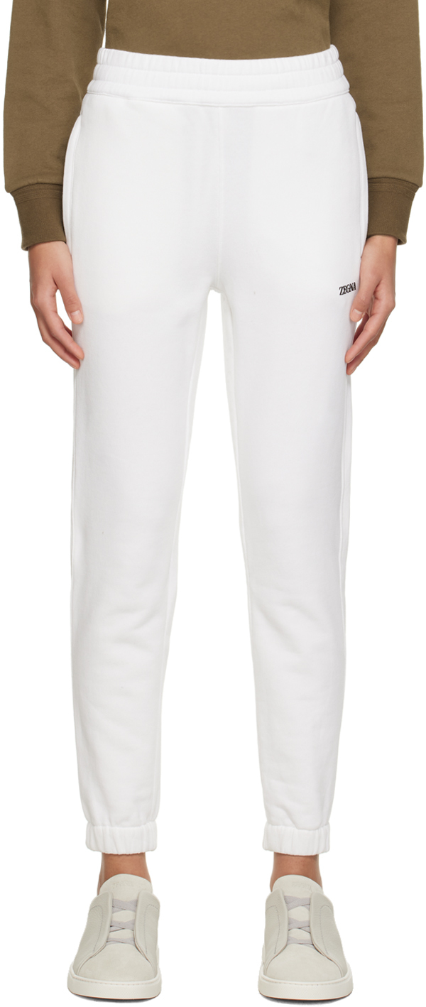 Zegna White Drawstring Lounge Pants In N01 White