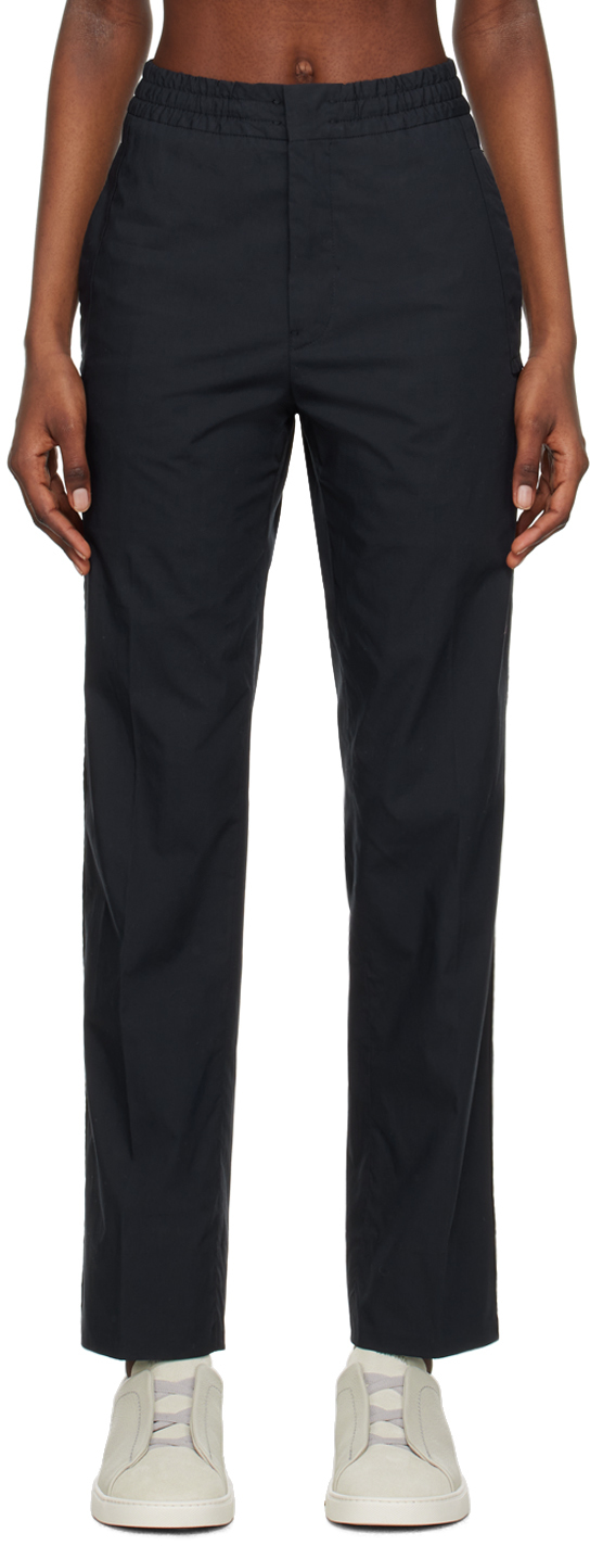 Zegna Navy Elasticized Trousers In 852 Navy