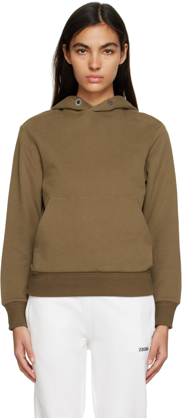 Khaki Press Stud Hoodie by ZEGNA on Sale