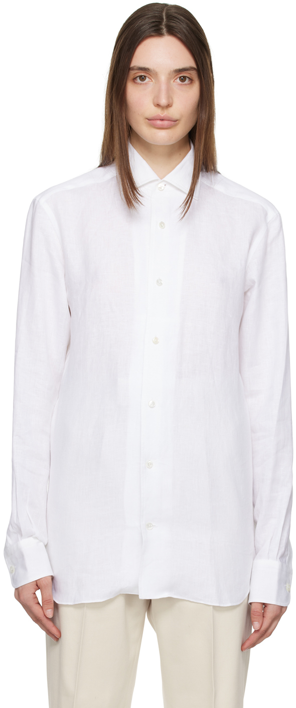 Zegna White Spread Collar Shirt In 14 White