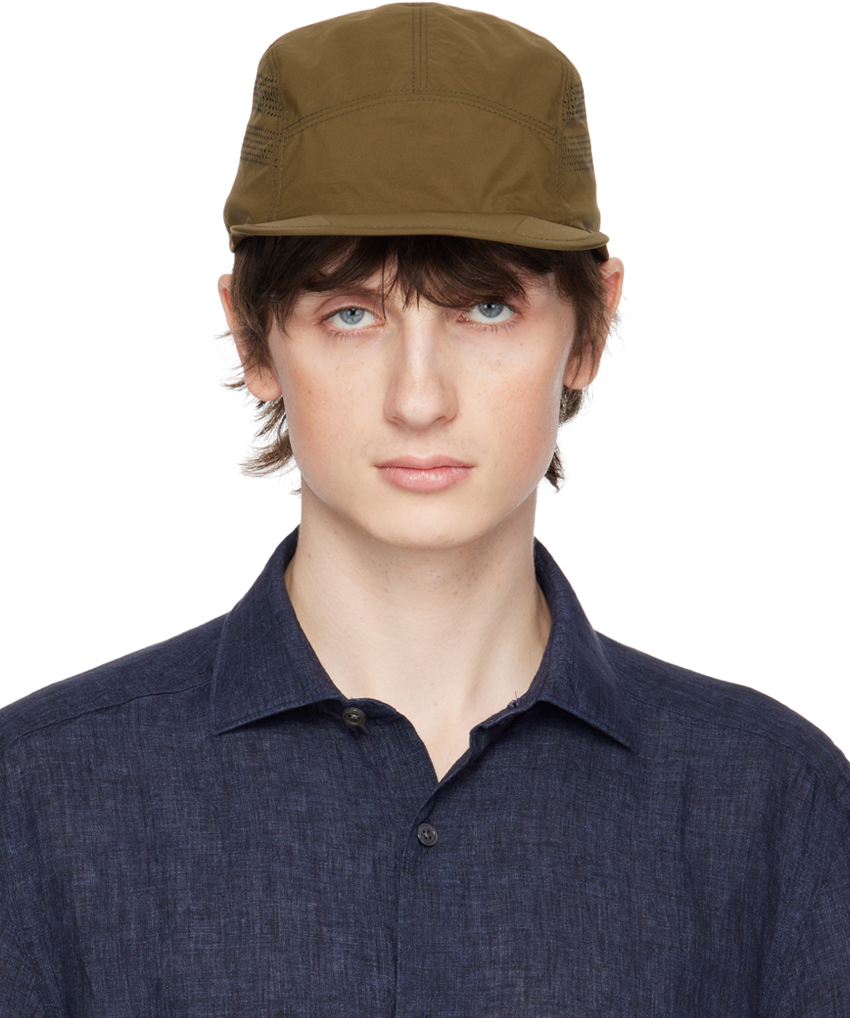 Zegna Khaki Perforated Cap In Gn1 Dark Green Solid