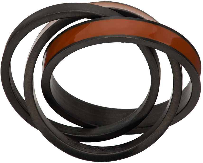 Zegna Brown & Black Infinity Ring In Tan