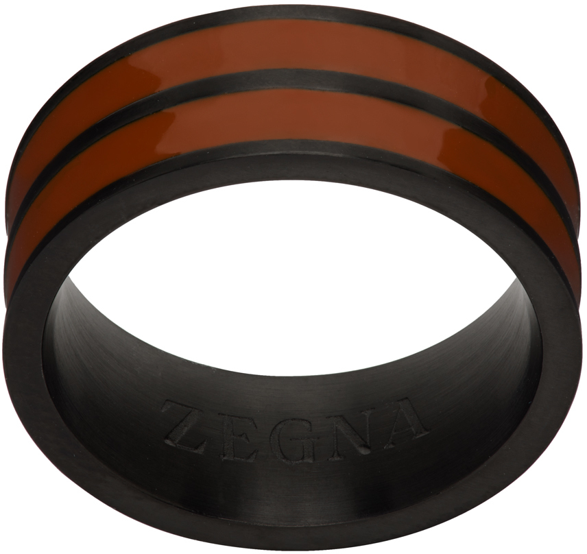 Zegna Brown & Black Signifier Ring In Tan