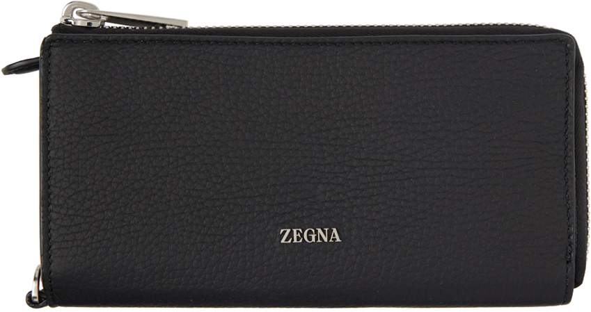 Zegna Black Zip Continental Wallet In Ner Black