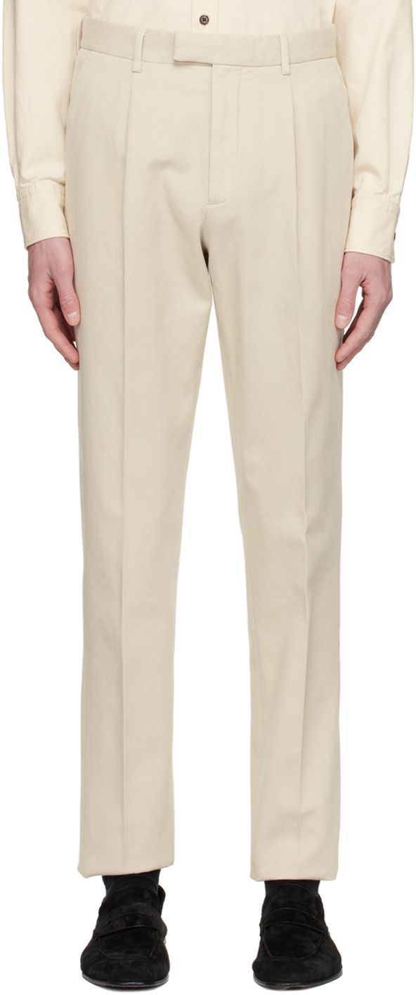 Zegna Off-white Pleated Trousers In 993 Off White Solid