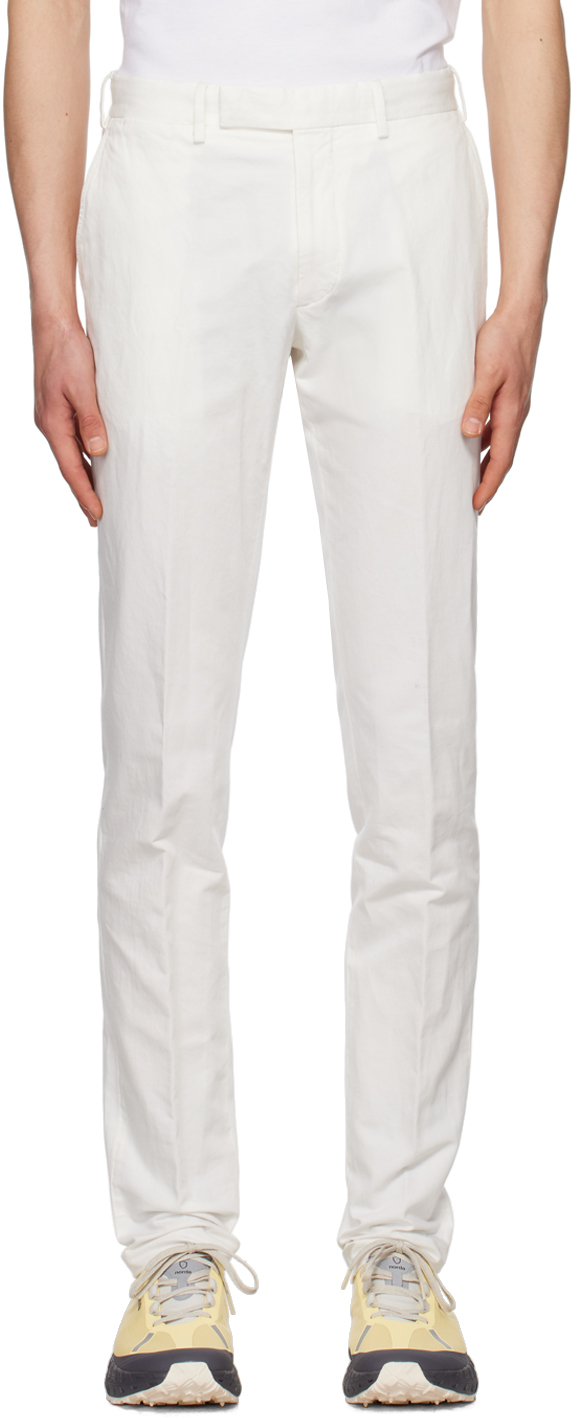 Zegna White Zip Trousers In 999 White Solid
