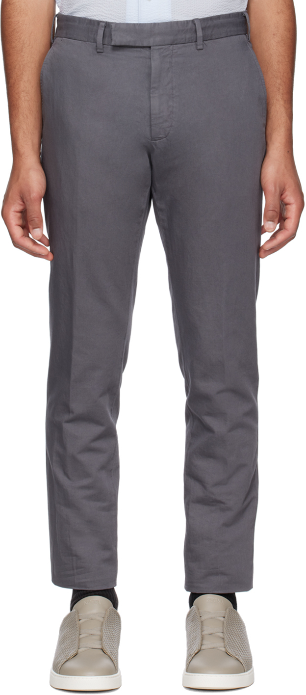 Zegna Slim-leg Cotton Trousers In Grey
