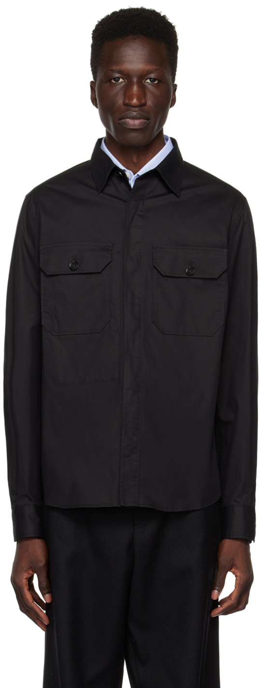 Zegna Camicia Con Tasche In 990 Black Solid