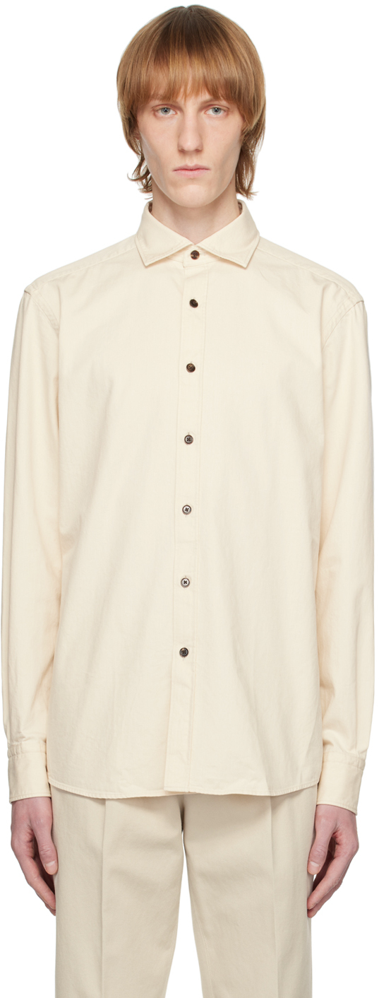 Zegna Off-white Button-down Shirt In 407 Off White Solid