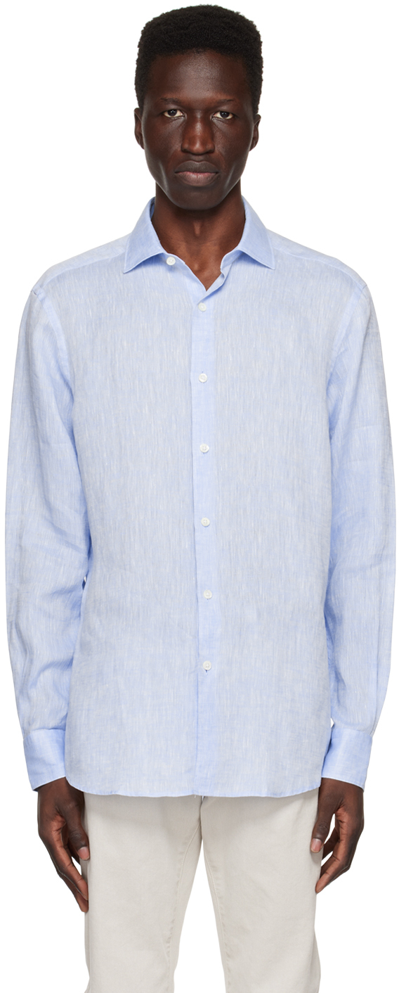 Shop Zegna Blue Button-up Shirt In 241 Light Blue Solid