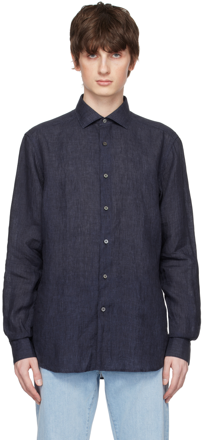 Navy Button Shirt by ZEGNA on Sale