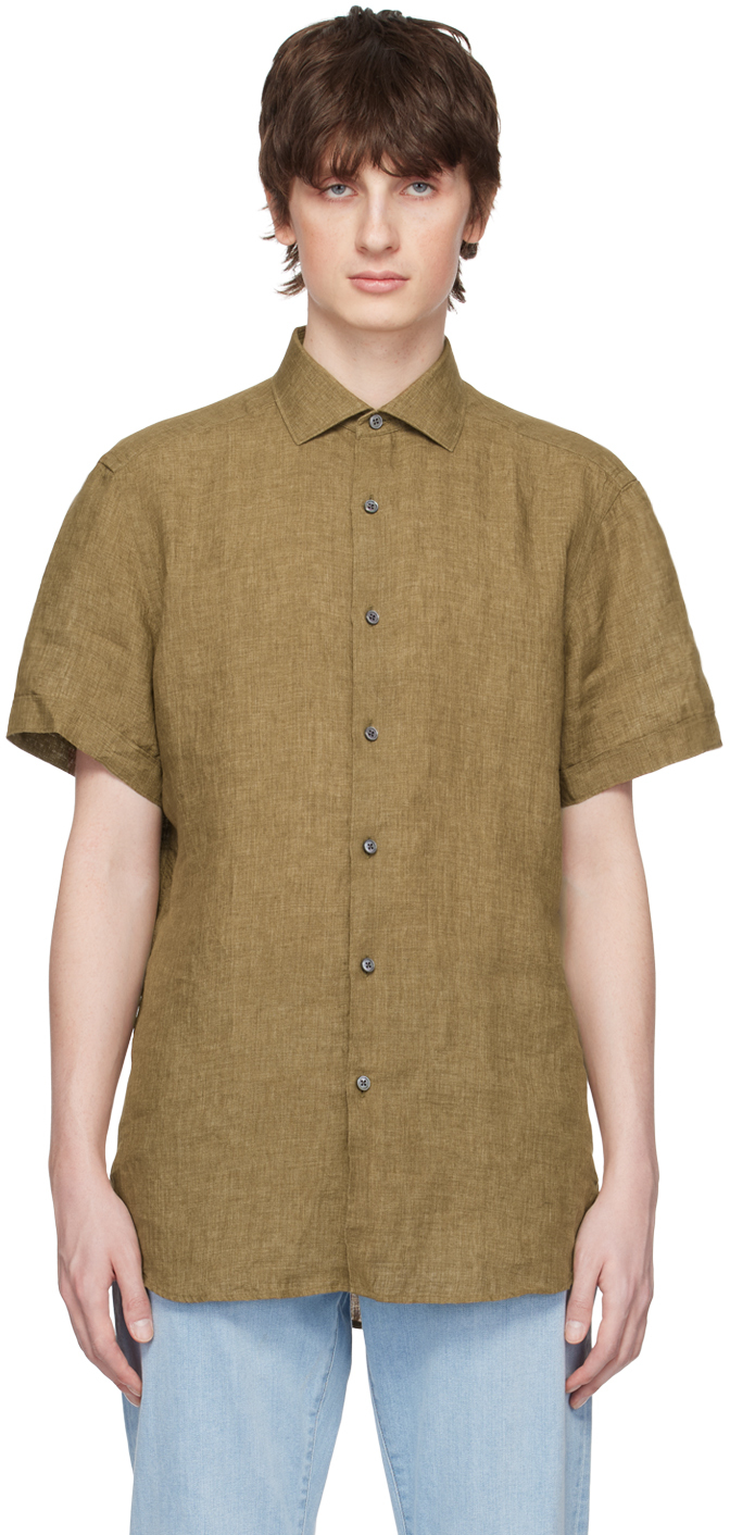 Zegna Khaki Button Shirt In 027 Light Army Green