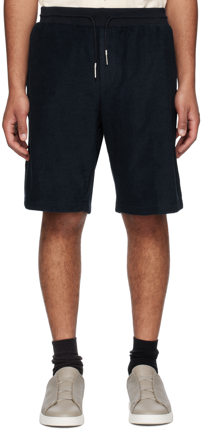Zegna Navy Drawstring Shorts In B09 Navy Blue Solid