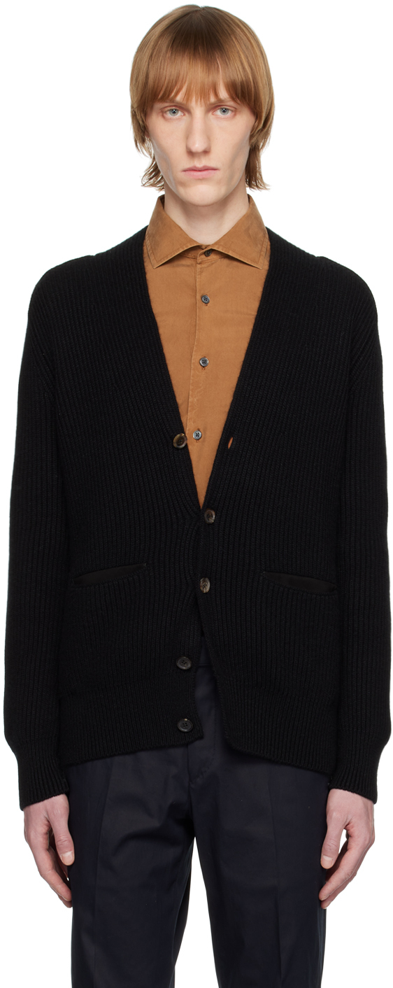 Zegna Button-up Knitted Cardigan In 101 Black Vanisé