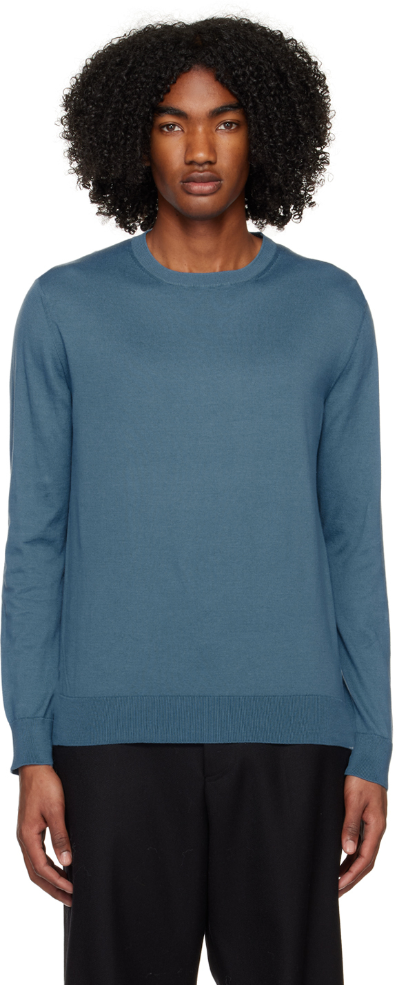 Zegna Ribbed-knit Crew Neck Sweater In T07 Teal Blue Solid