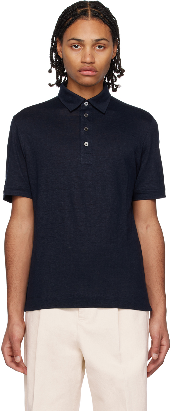 Zegna Navy Solid Polo In B09 Navy Blue Solid
