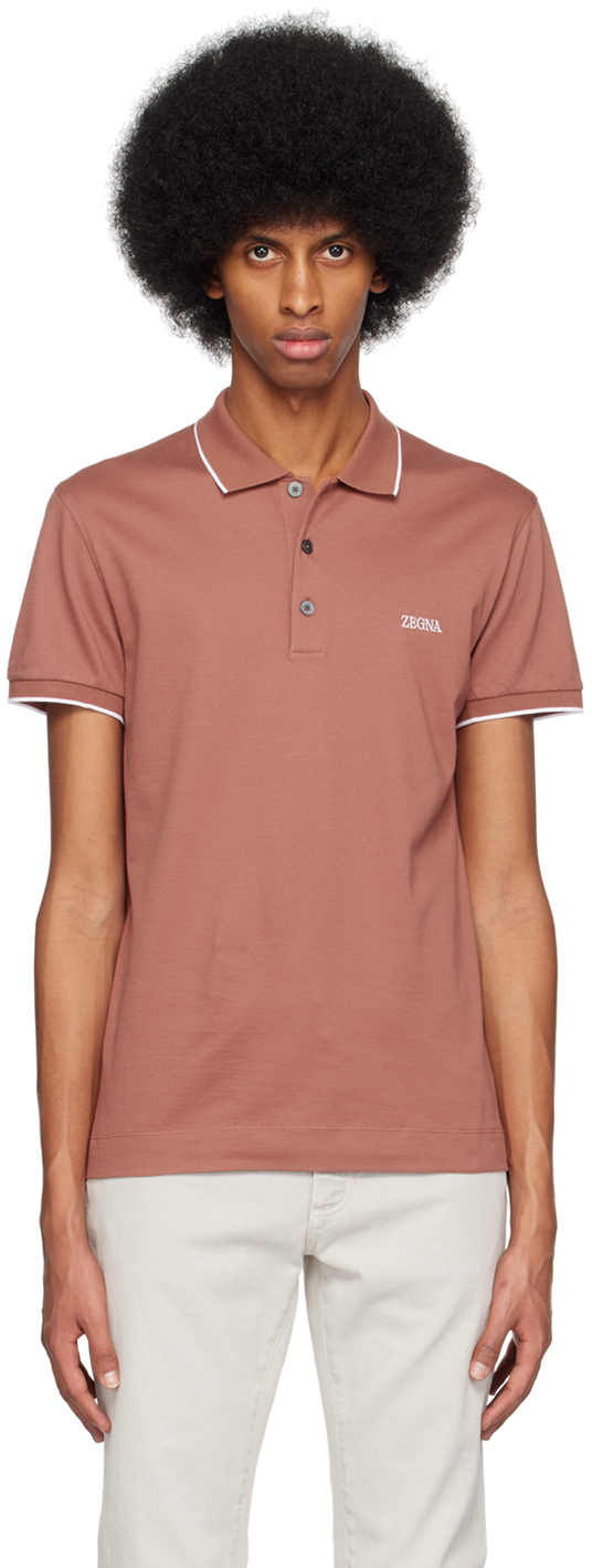 Zegna Burgundy Embroidered Polo In R05 Light Burgundy S