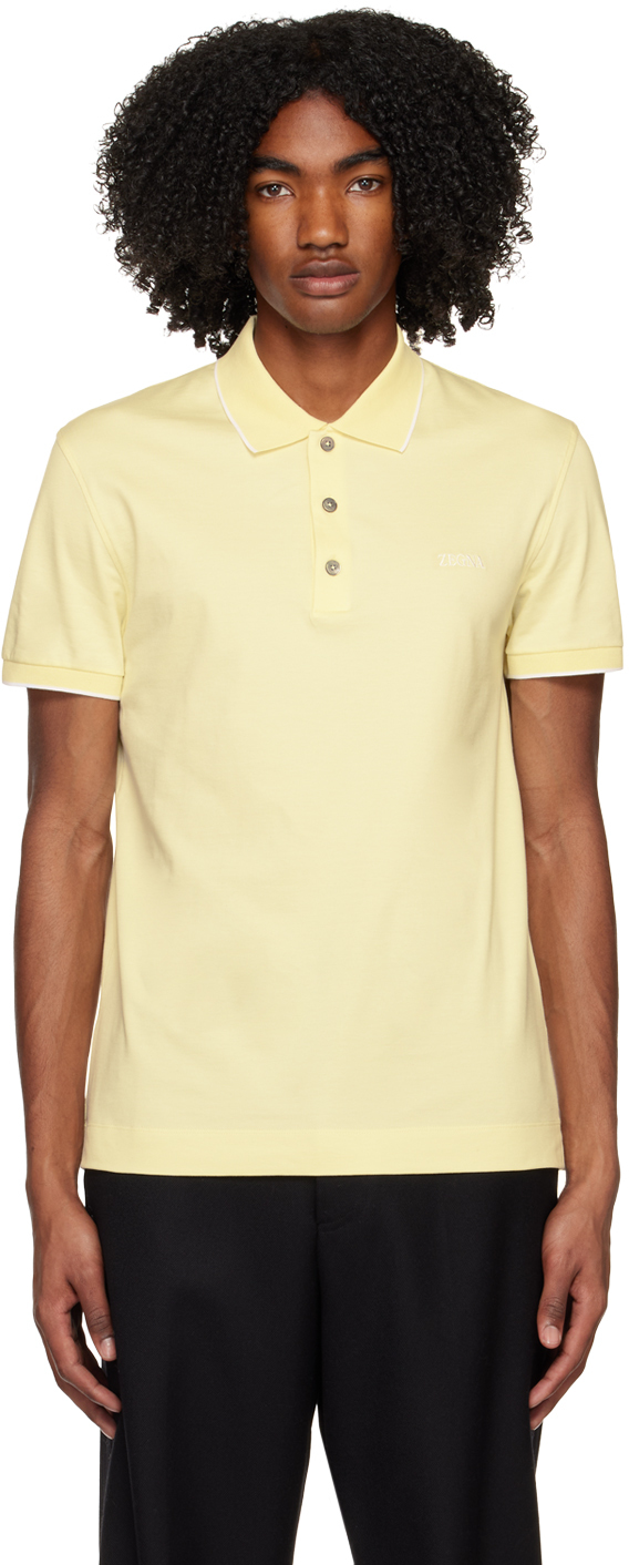 Zegna Short-sleeved Polo Shirt In G01 Light Yellow Sol