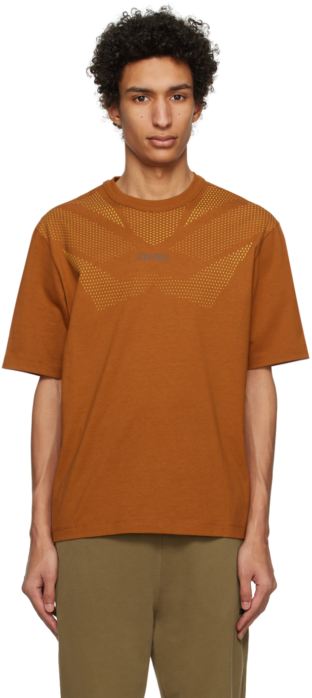 Brown Printed T-Shirt by ZEGNA on Sale