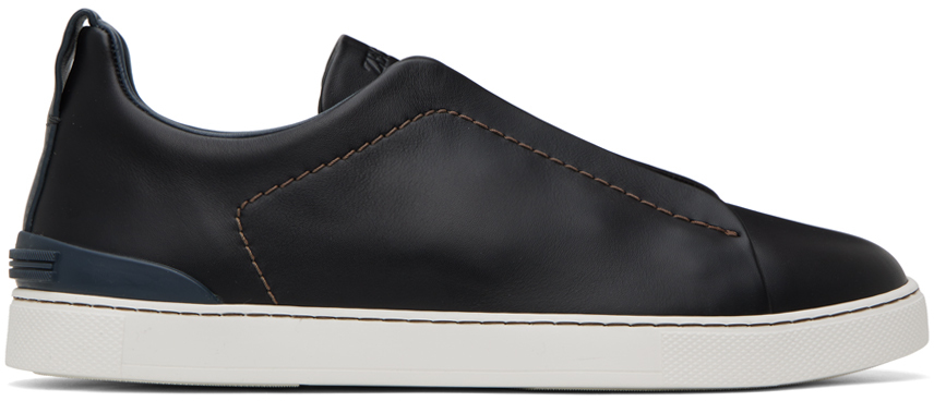 ZEGNA BLACK TRIPLE STITCH LOW TOP SNEAKERS