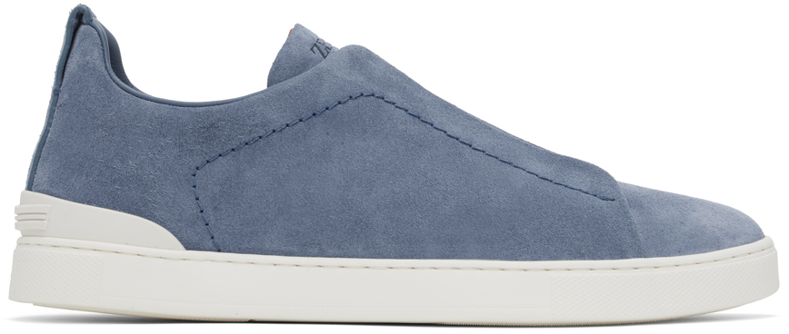 Zegna Suede Triple Stitch Sneakers In Blue