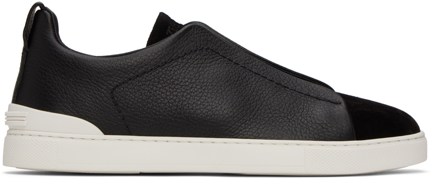 ZEGNA: Black Triple Stitch Sneakers | SSENSE UK