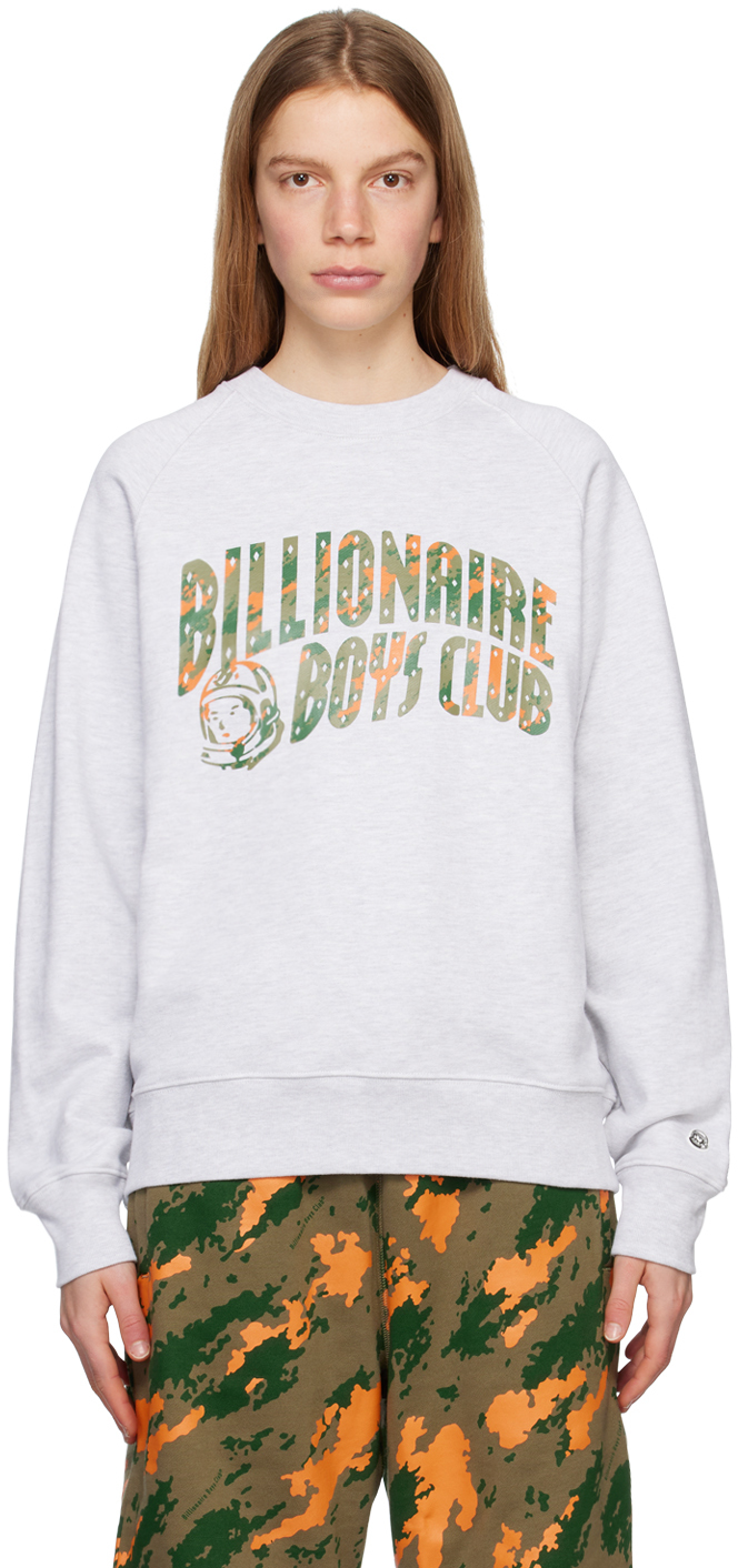 Billionaire Boys Club Grey Camo Arch Logo Sweatshirt In Heather Ash