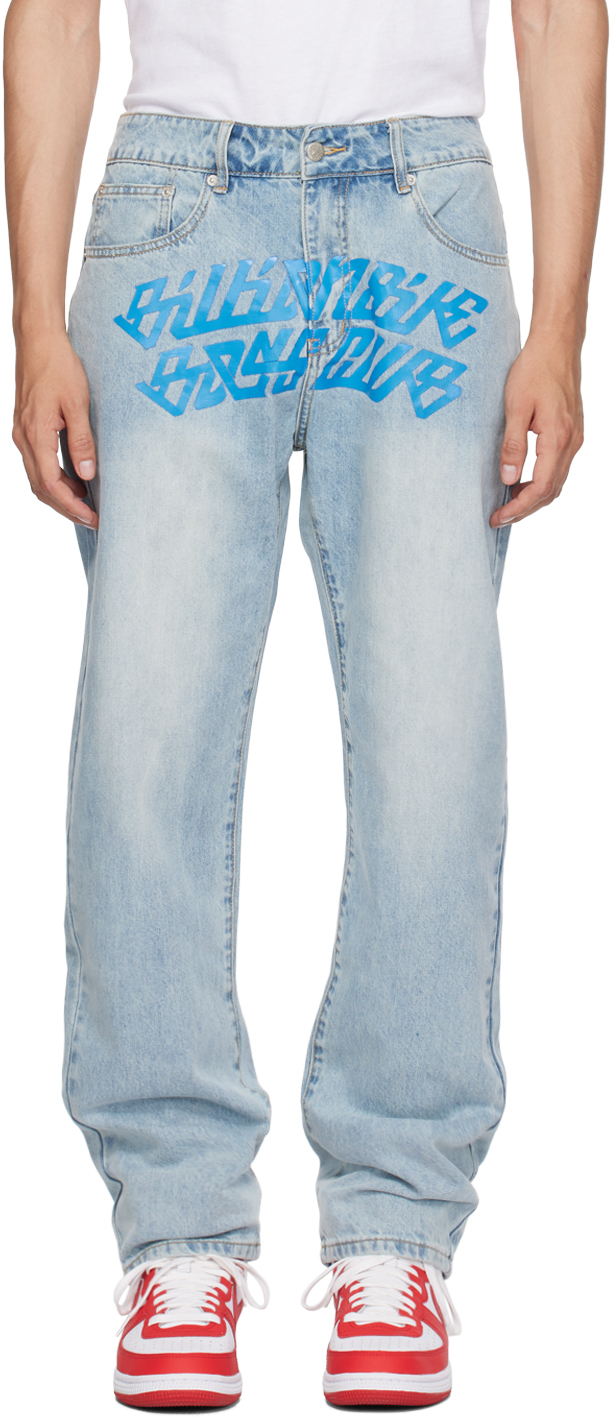 Shop Billionaire Boys Club Blue Cursive Jeans In Stonewash Blue