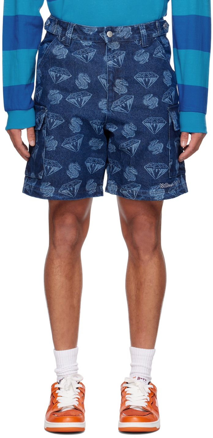 Shop Billionaire Boys Club Blue Printed Denim Shorts In Indigo